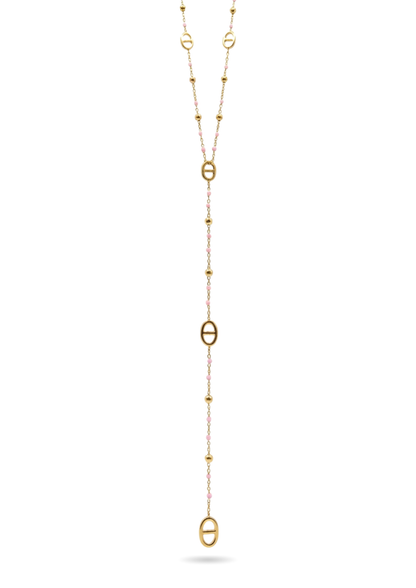 Collier Y Acier Inoxydable Ovale Perle Couleur