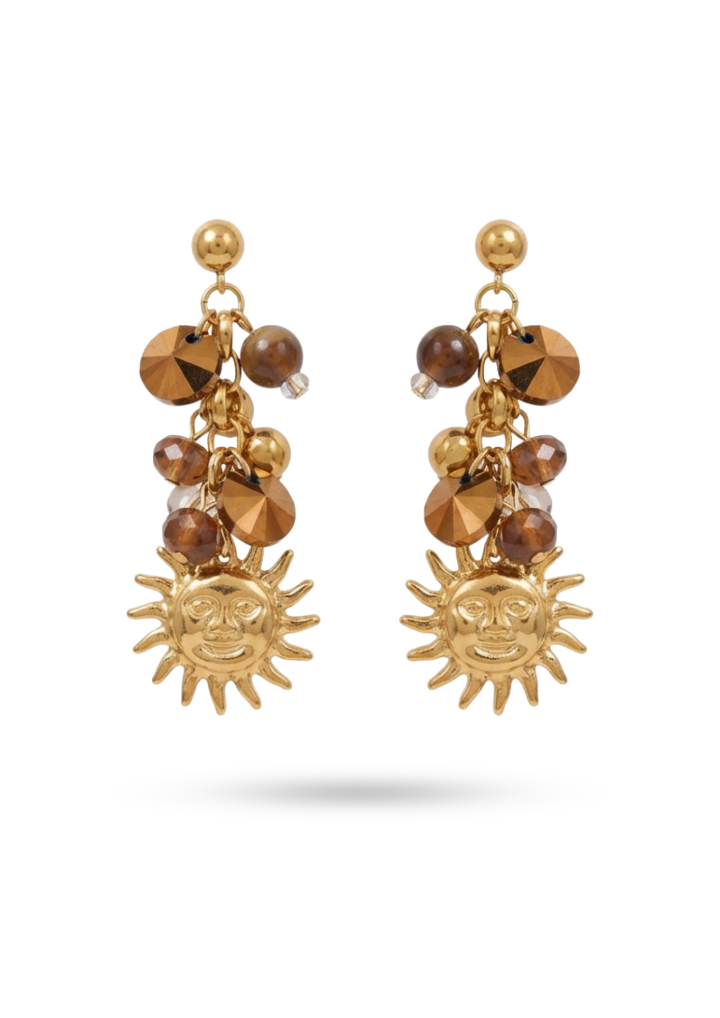Boucles d'Oreilles Acier Inoxydable Soleil Perle Marron