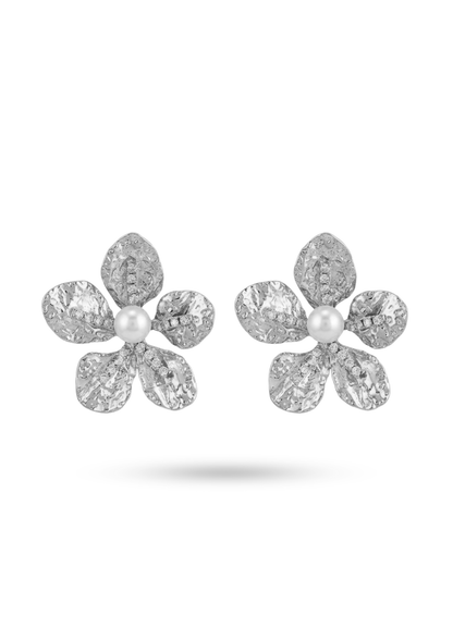 Boucles d'Oreilles Acier Inoxydable Fleur Martelée