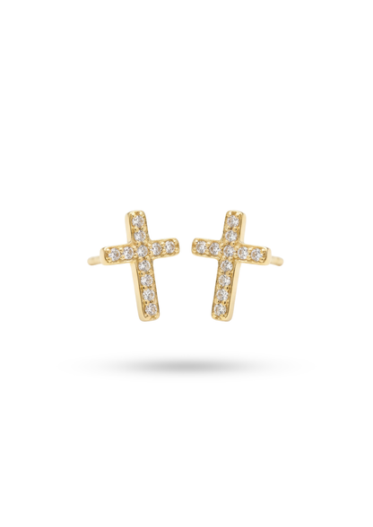 Boucles d'Oreilles Acier Inoxydable Mini Crois Strass