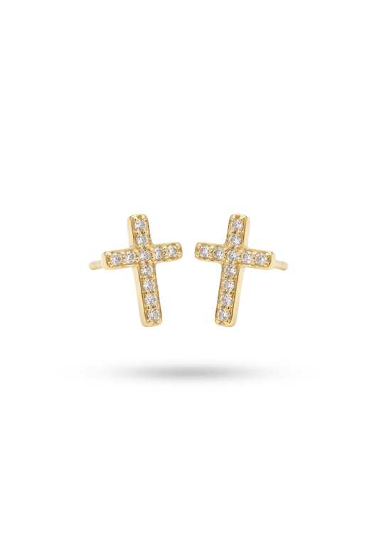 Boucles d'Oreilles Acier Inoxydable Mini Crois Strass
