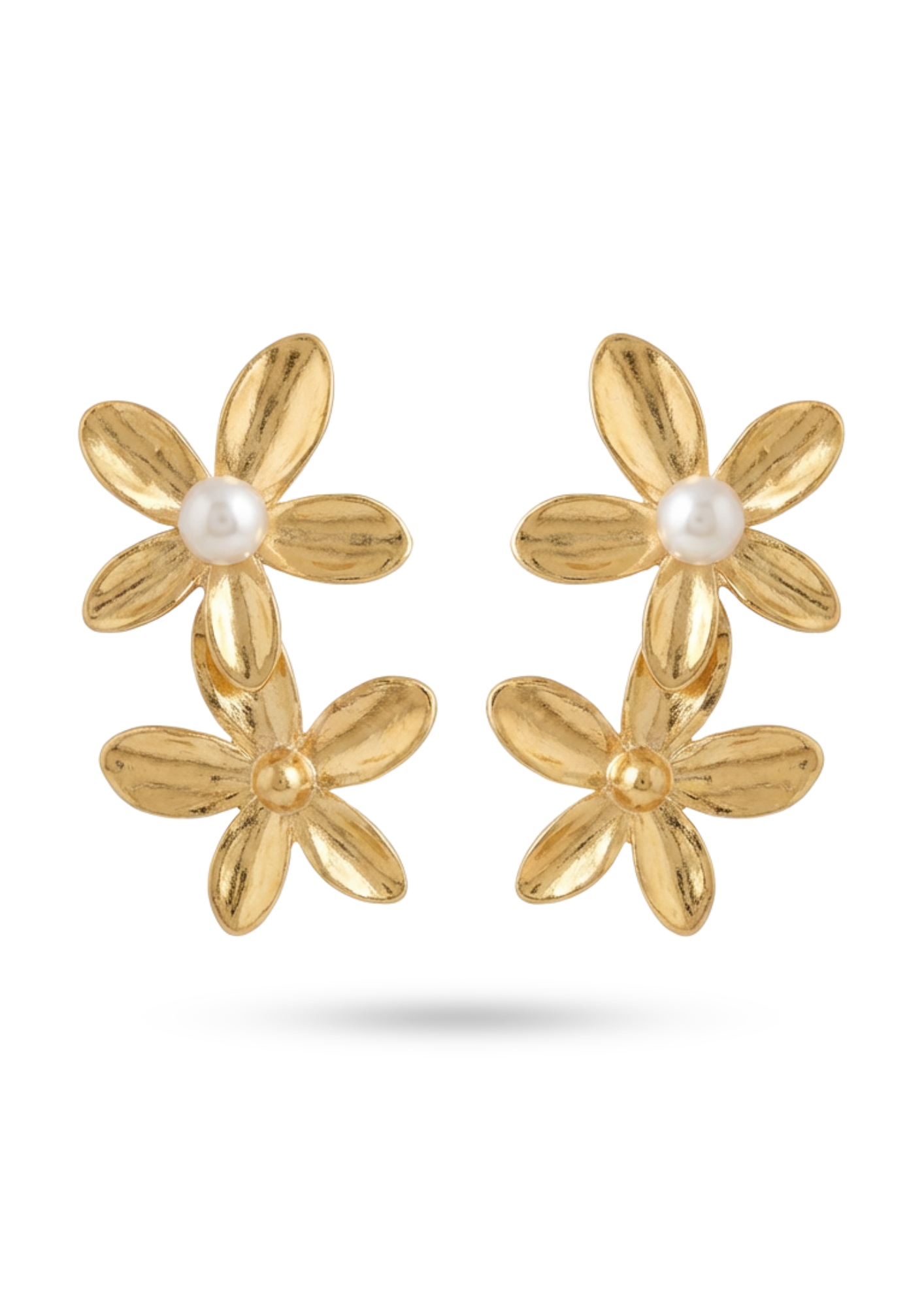 Boucles d'Oreilles Acier Inoxydable Double Fleur Perle