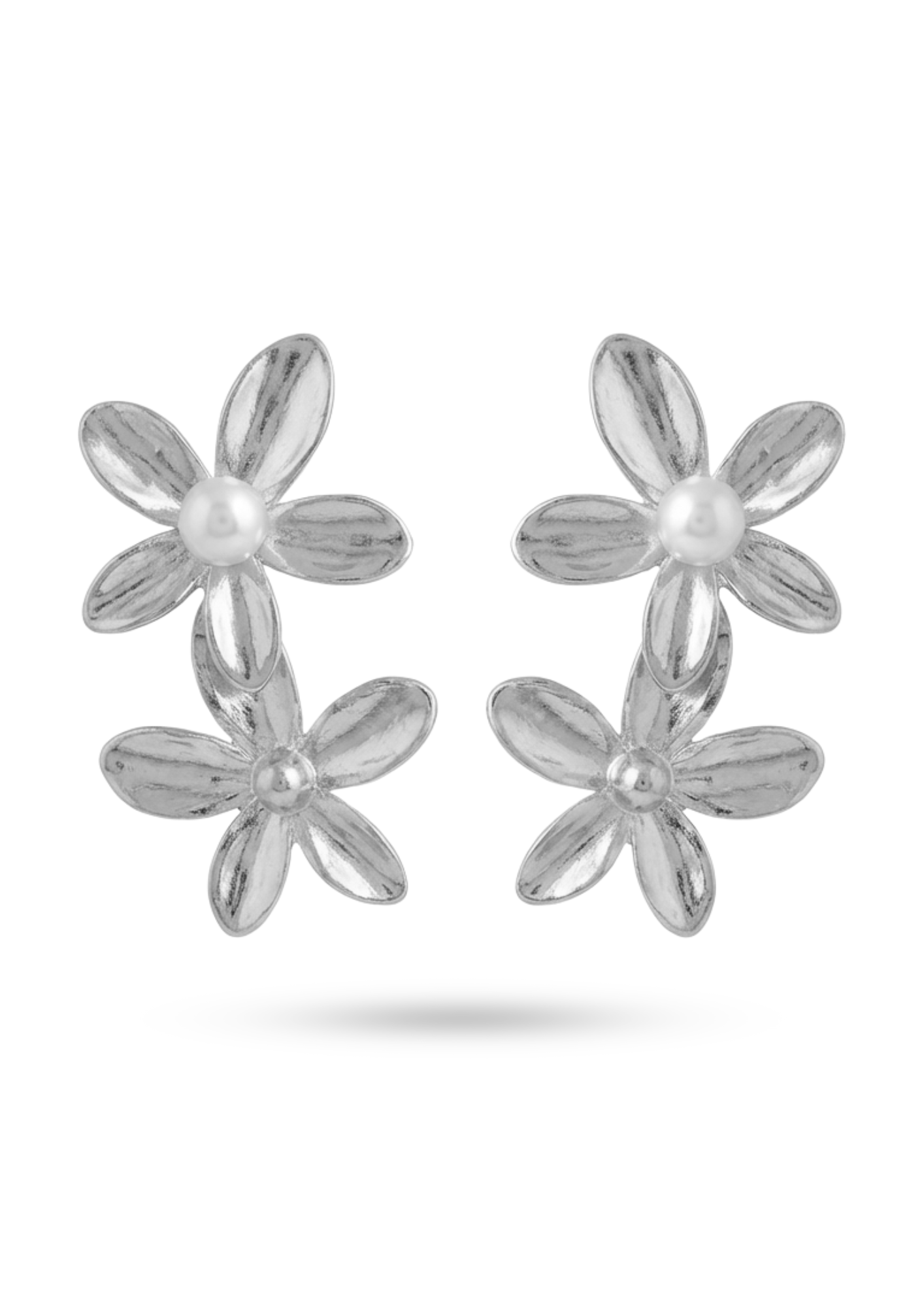 Boucles d'Oreilles Acier Inoxydable Double Fleur Perle