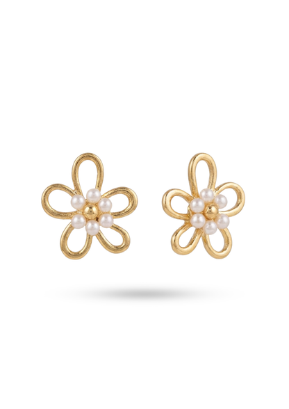 Boucles d'Oreilles Acier Inoxydable Fleur Perle Blanche