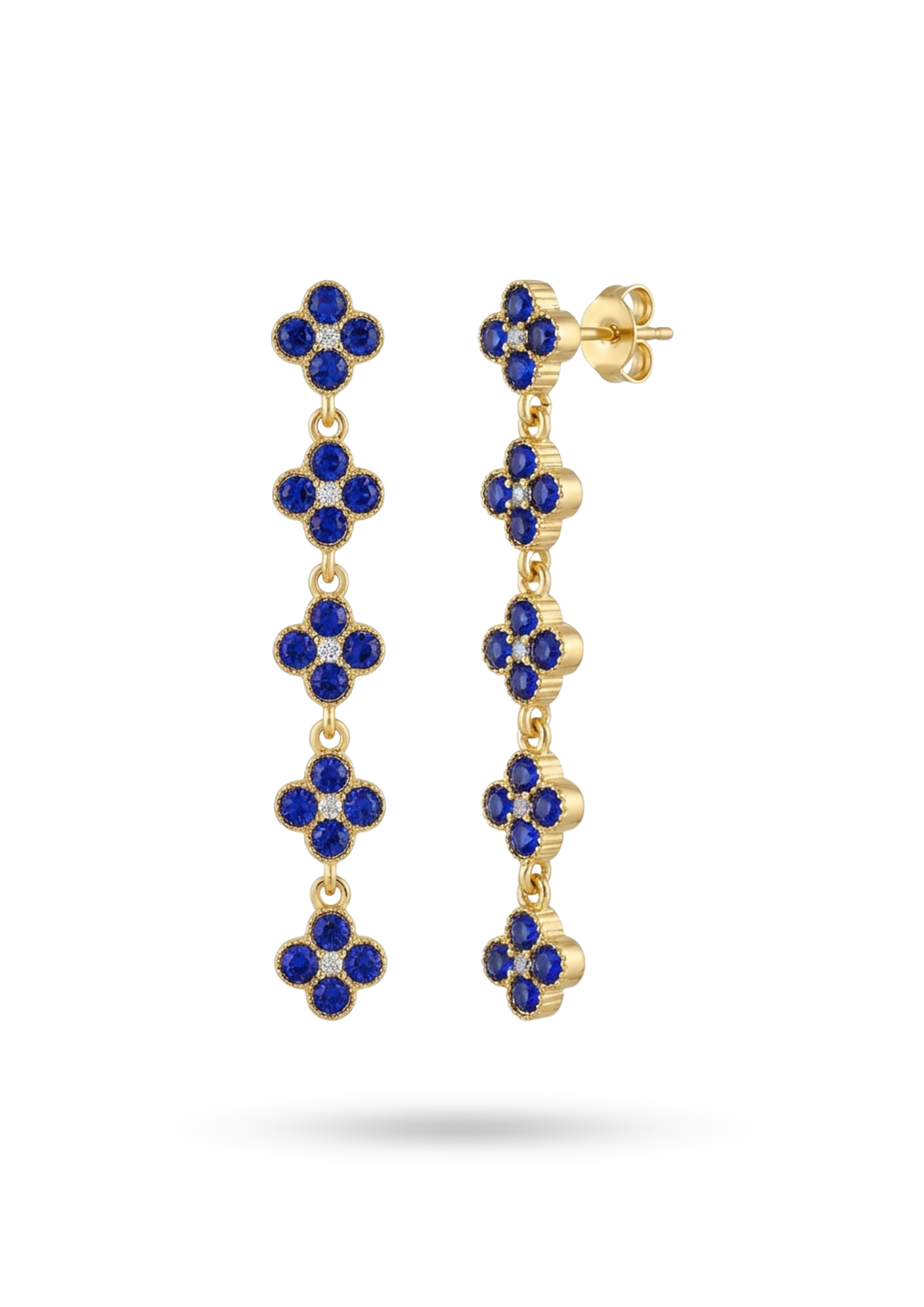 Boucles d'Oreilles Acier Inoxydable Pendantes Trèfle Bleu