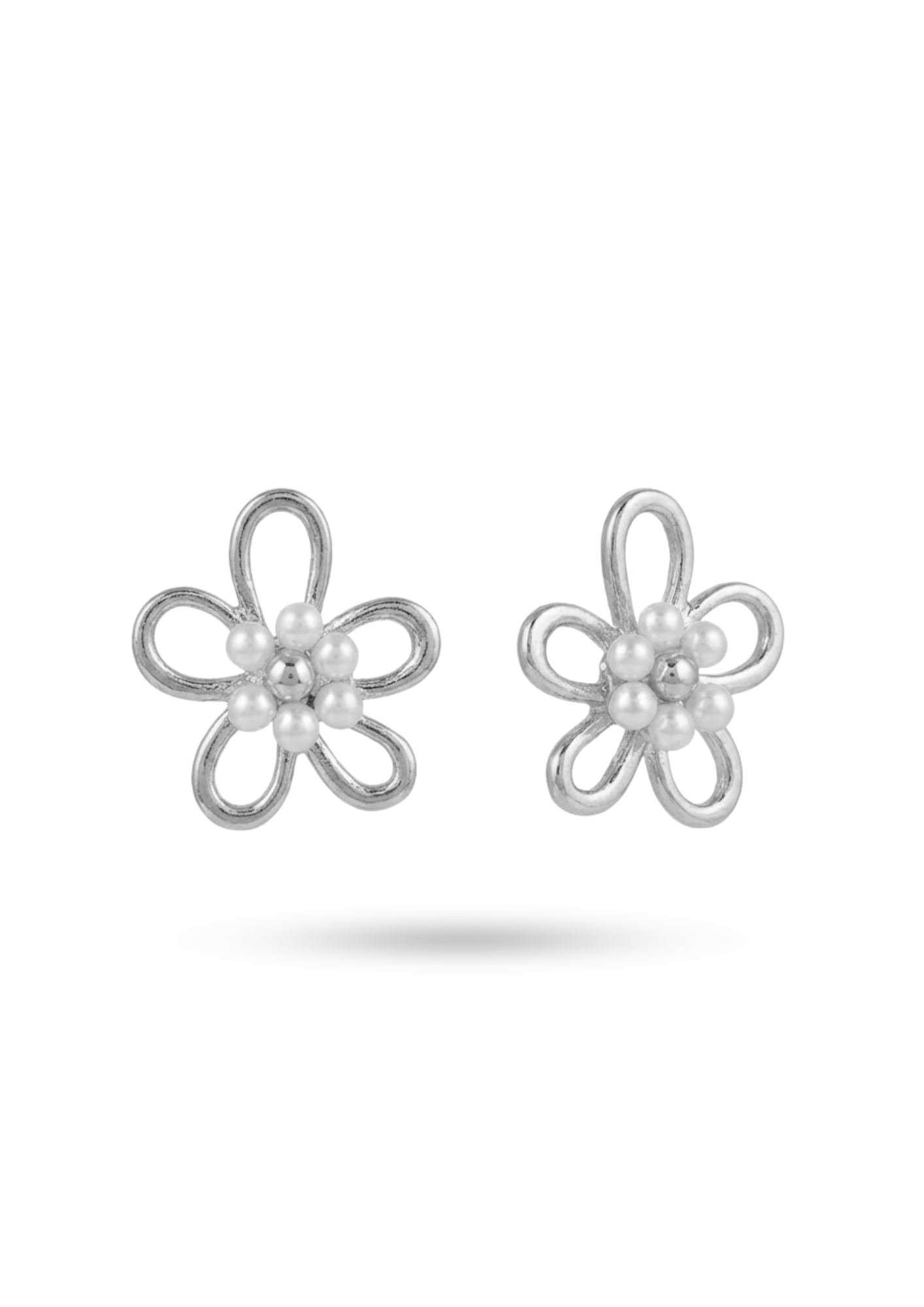 Boucles d'Oreilles Acier Inoxydable Fleur Perle Blanche
