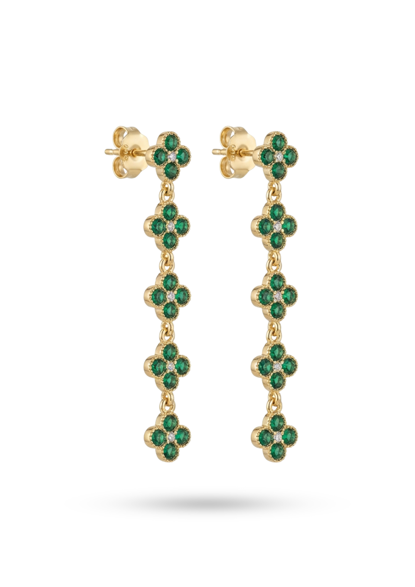Boucles d'Oreilles Acier Inoxydable Pendantes Trèfle Vert