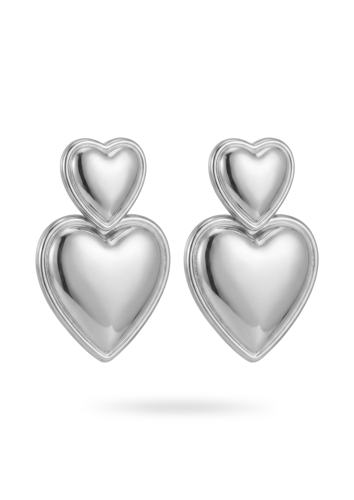 Boucles d'Oreilles Double Cœur Acier Inoxydable