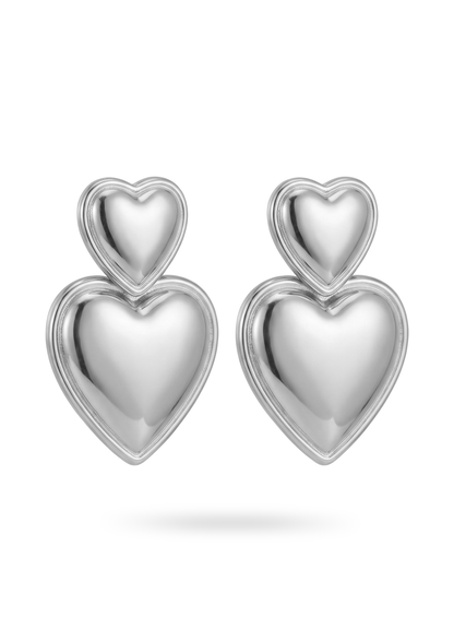 Boucles d'Oreilles Double Cœur Acier Inoxydable