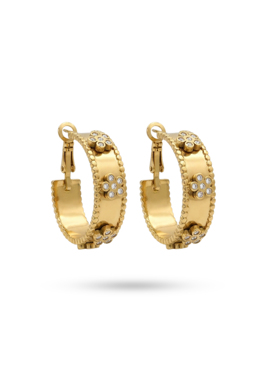 Boucles d'Oreilles Acier Inoxydable Créoles Fleur Vintage
