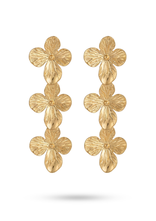 Boucles d'Oreilles Acier Inoxydable Triple Fleur