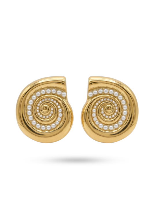 Boucles d'Oreilles Acier Inoxydable Coquillage Spirale Perle
