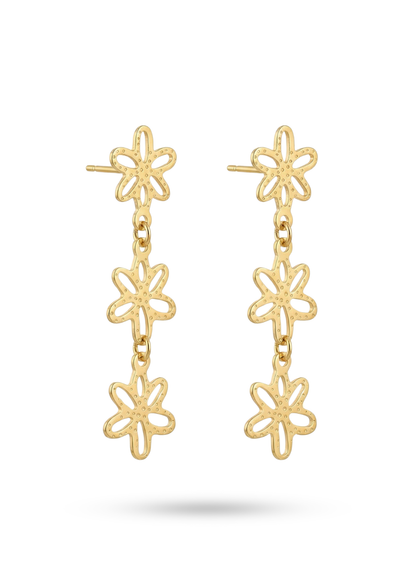 Boucles d'Oreilles Acier Inoxydable Pendantes Triple Fleur