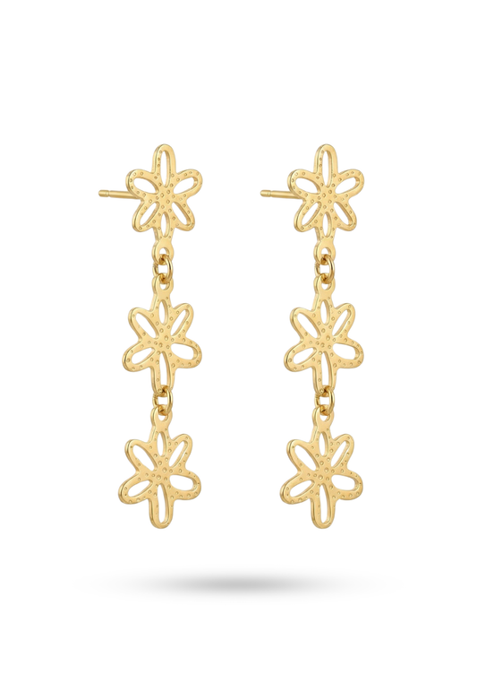 Boucles d'Oreilles Acier Inoxydable Pendantes Triple Fleur