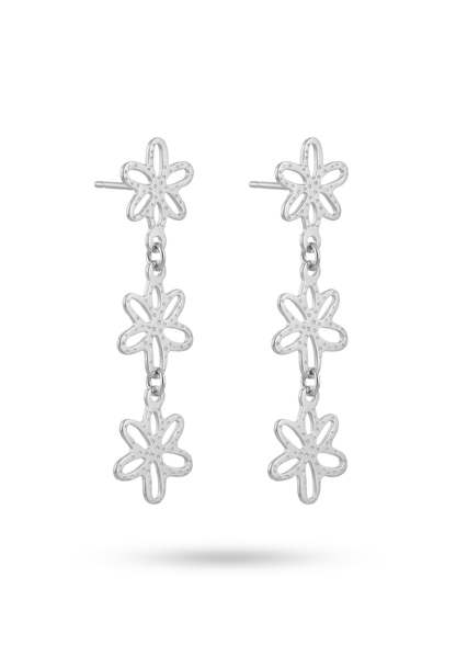 Boucles d'Oreilles Acier Inoxydable Pendantes Triple Fleur