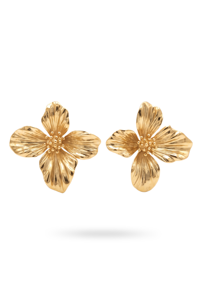 Boucles d'Oreilles Acier Inoxydable Pendantes Fleur Martelée