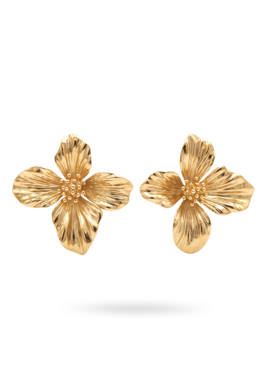 Boucles d'Oreilles Acier Inoxydable Pendantes Fleur Martelée