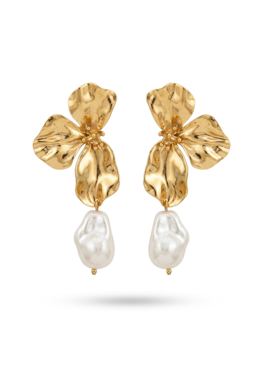 Boucles d'Oreilles Acier Inoxydable Fleur Perle