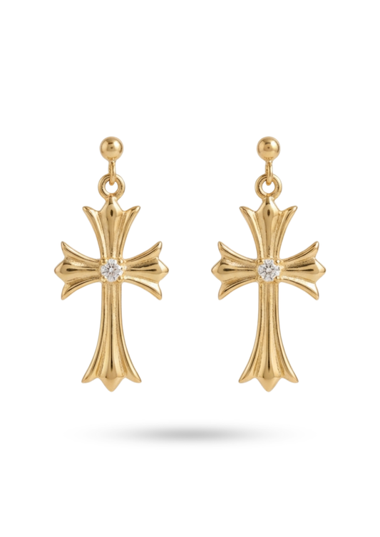 Boucles d'Oreilles Acier Inoxydable Croix Gothique