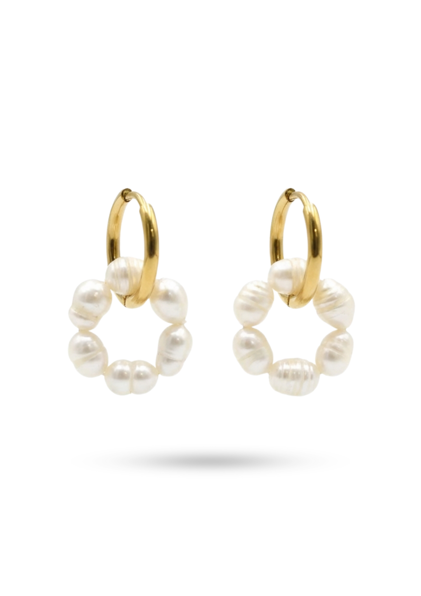 Boucles d'Oreilles Acier Inoxydable Créoles Perle Blanche