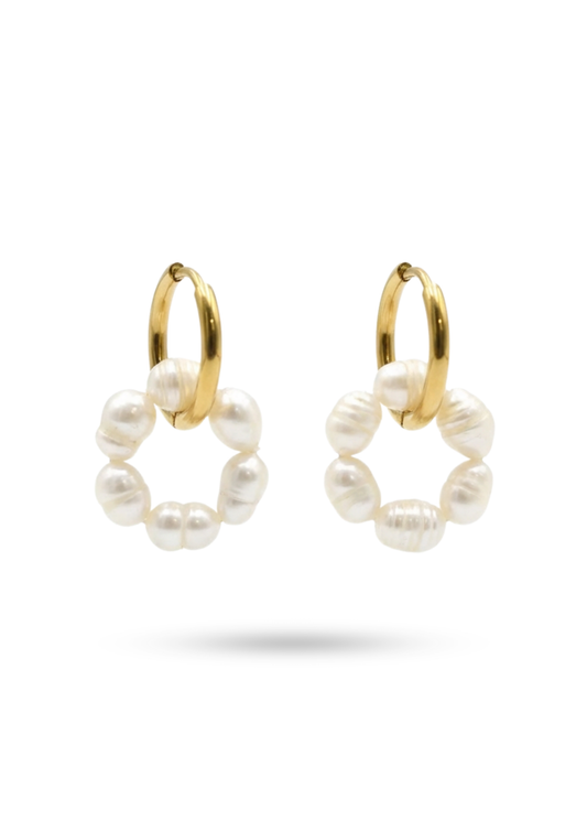 Boucles d'Oreilles Acier Inoxydable Créoles Perle Blanche