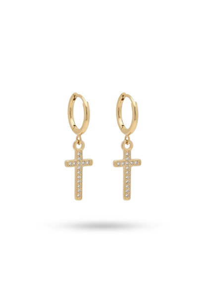 Boucles d'Oreilles Acier Inoxydable Petite Croix Strass