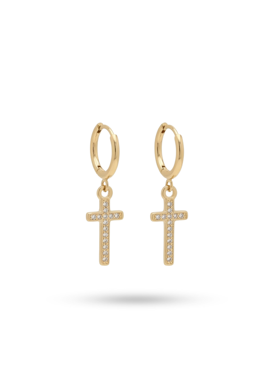 Boucles d'Oreilles Acier Inoxydable Petite Croix Strass