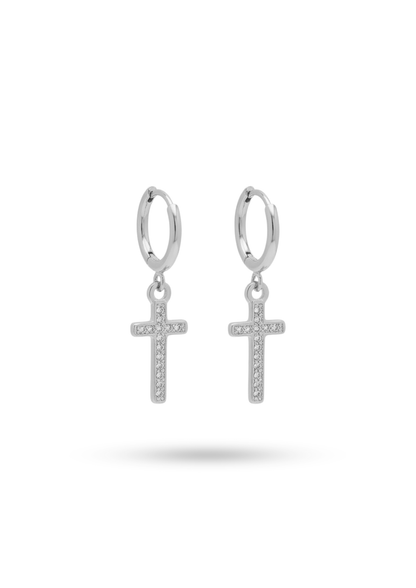 Boucles d'Oreilles Acier Inoxydable Petite Croix Strass