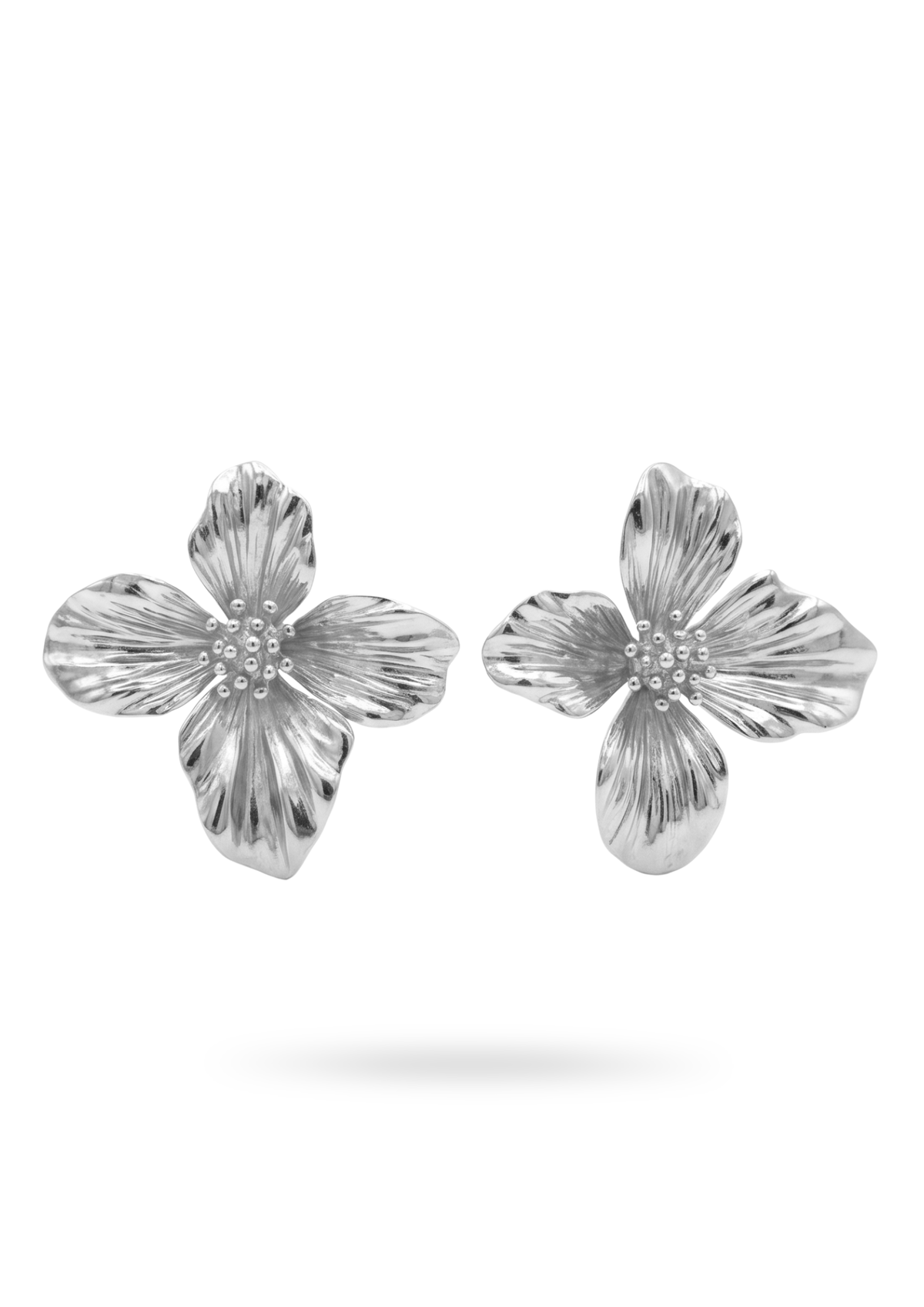 Boucles d'Oreilles Acier Inoxydable Pendantes Fleur Martelée
