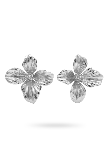 Boucles d'Oreilles Acier Inoxydable Pendantes Fleur Martelée