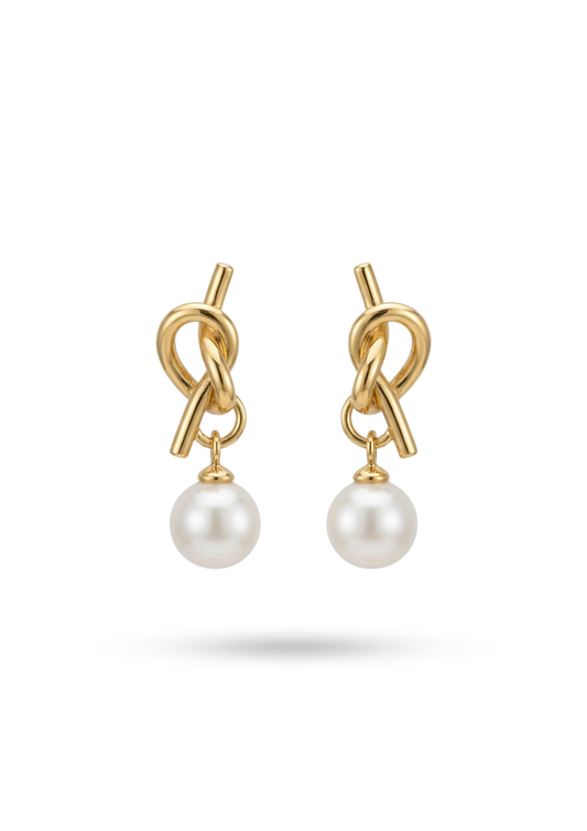 Boucles d'Oreilles Acier Inoxydable Nœud Perle