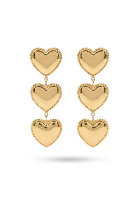 Boucles d'Oreilles Acier Inoxydable Triple Cœur