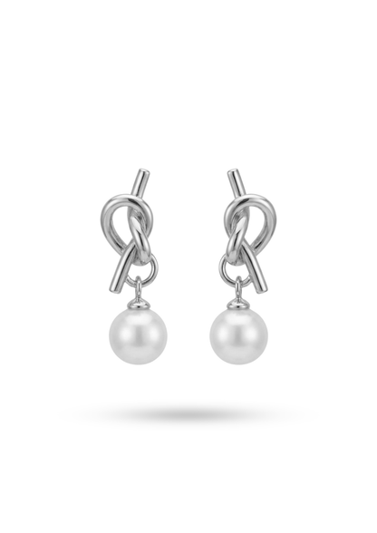 Boucles d'Oreilles Acier Inoxydable Nœud Perle