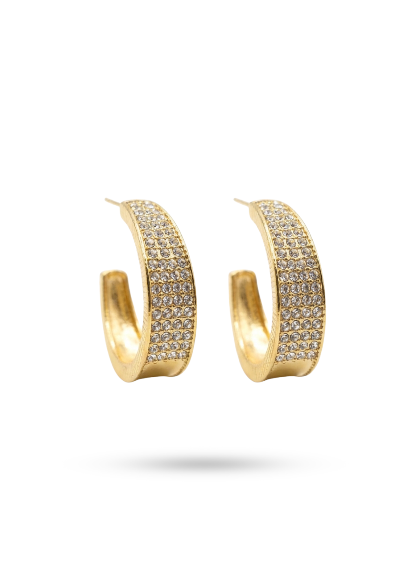 Boucles d'Oreilles Acier Inoxydable Demi Créoles Strass