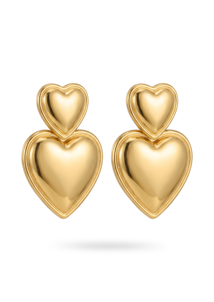 Boucles d'Oreilles Double Cœur Acier Inoxydable