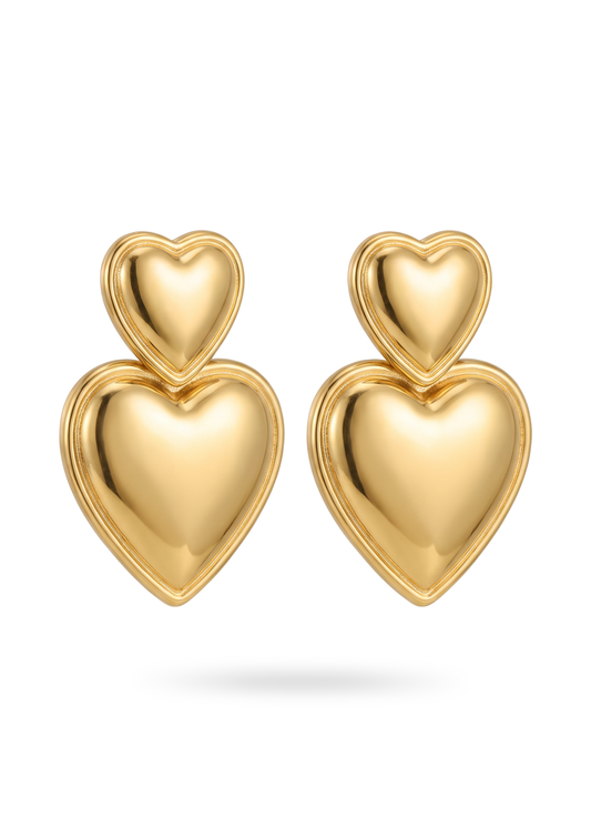 Boucles d'Oreilles Double Cœur Acier Inoxydable