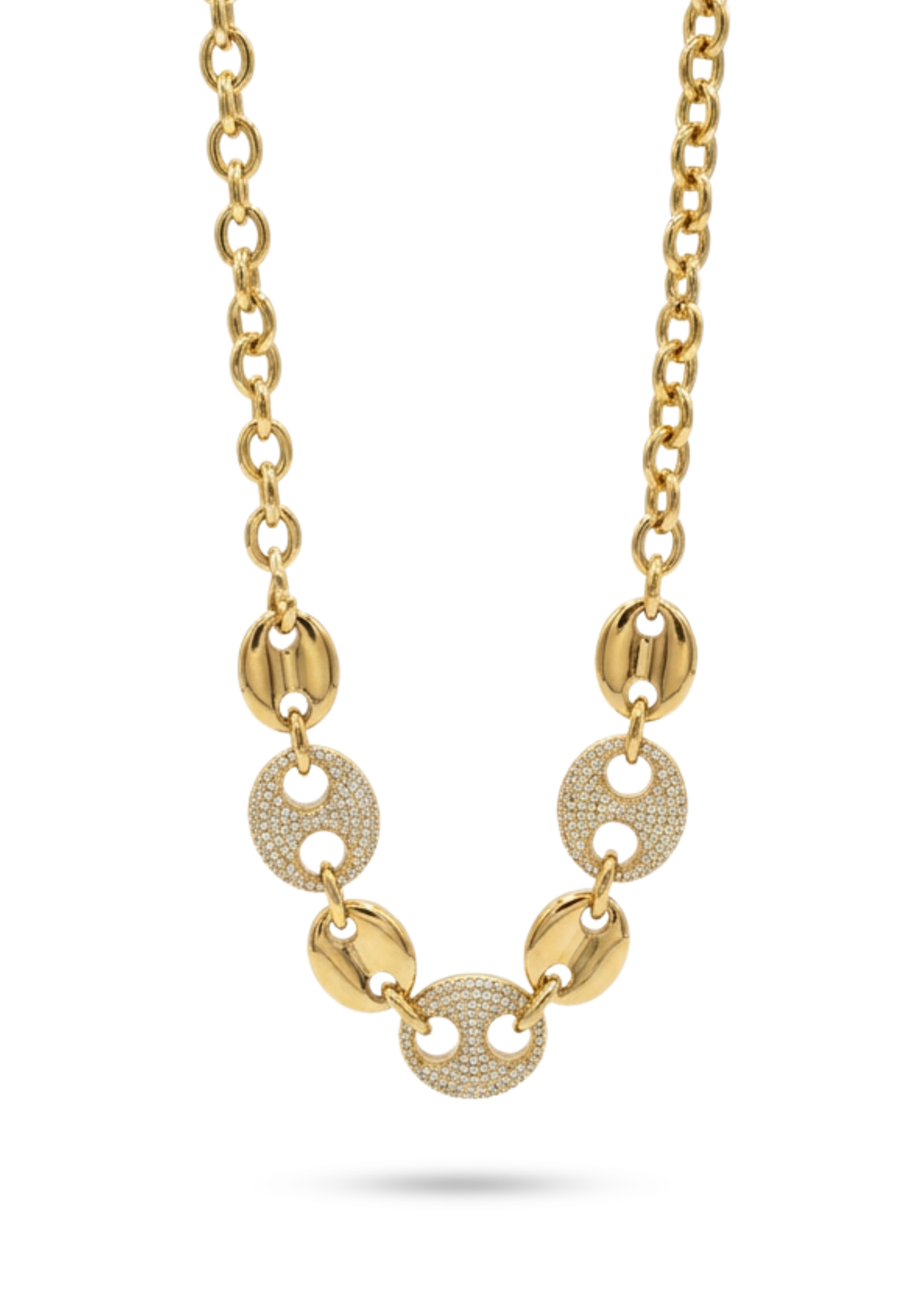 Collier Acier Inoxydable Maillon Doré et Cristaux