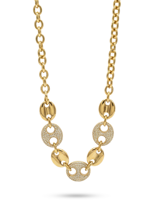 Collier Acier Inoxydable Maillon Doré et Cristaux
