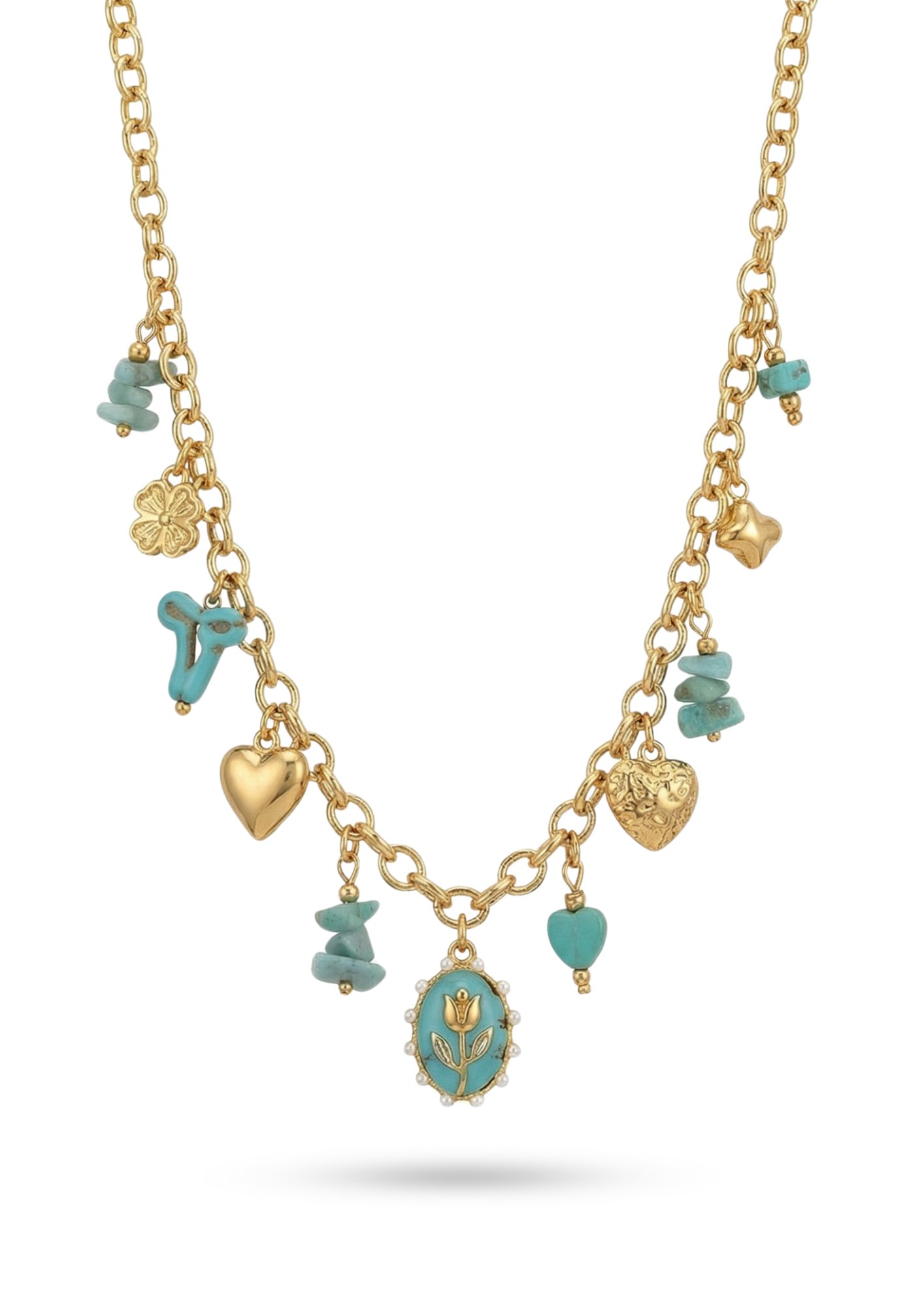 Collier Charms Or Turquoise