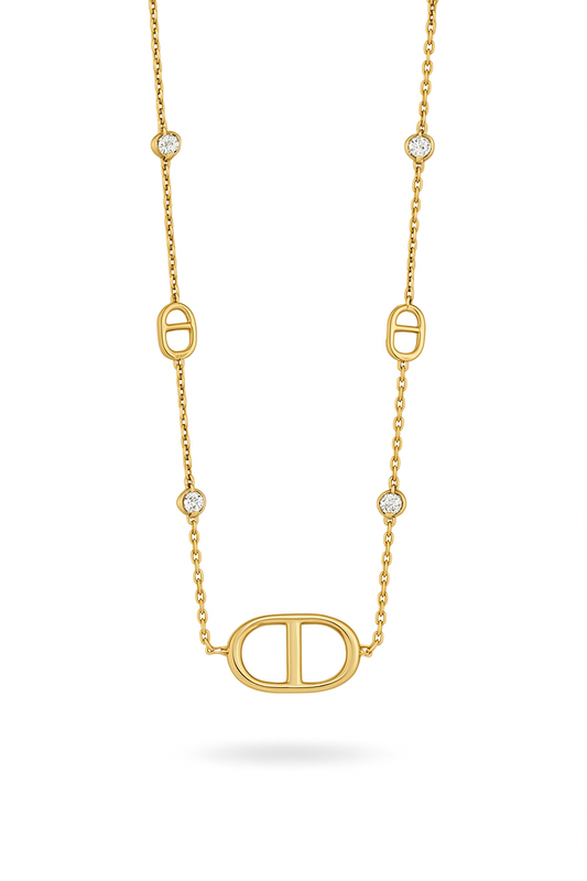 Collier Acier Inoxydable Ovale Strass