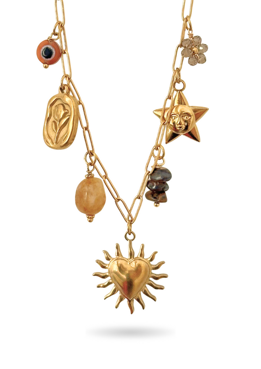Collier Charms Vintage Marron