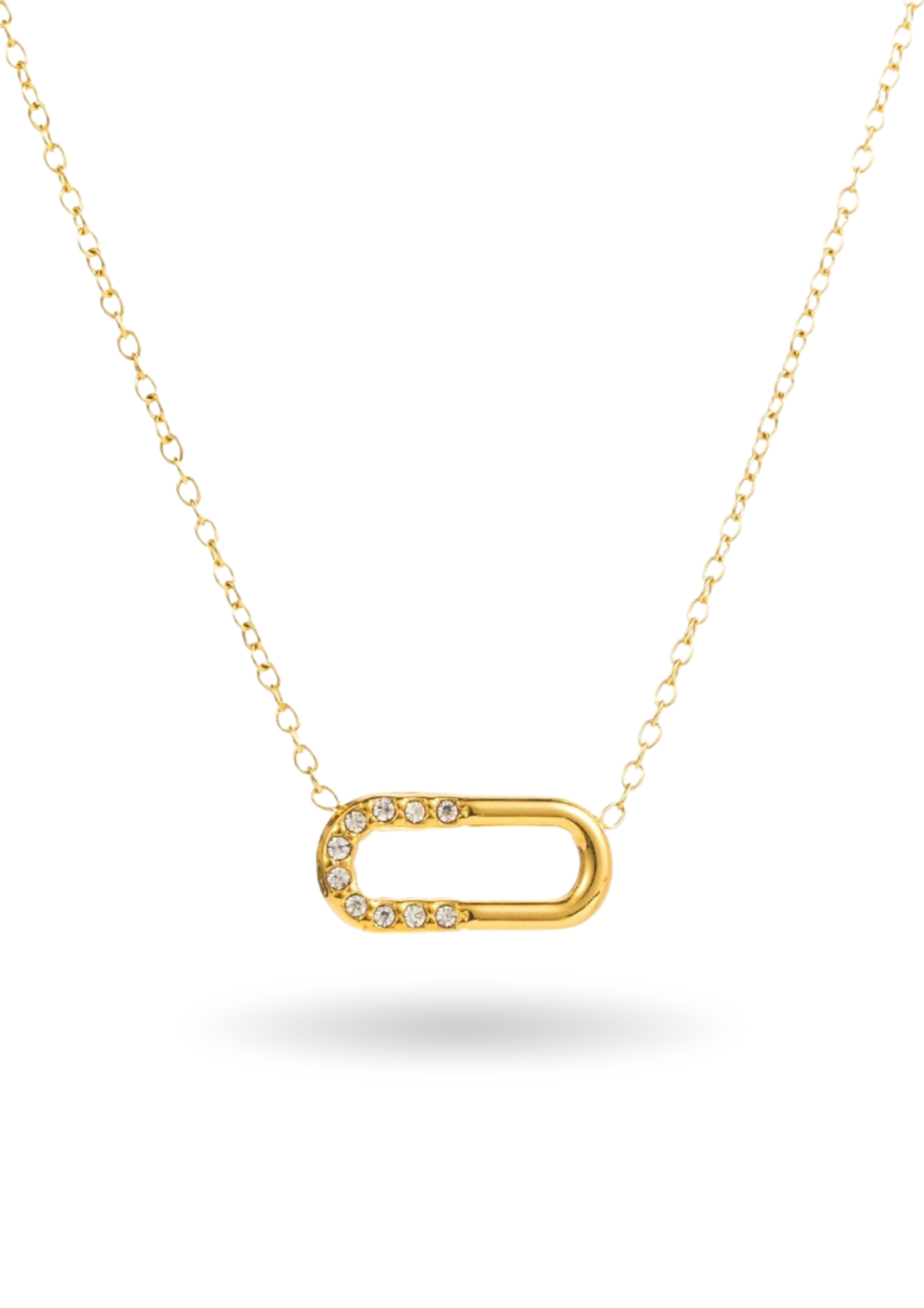 Collier Acier Inoxydable Maillon Doré et Cristaux