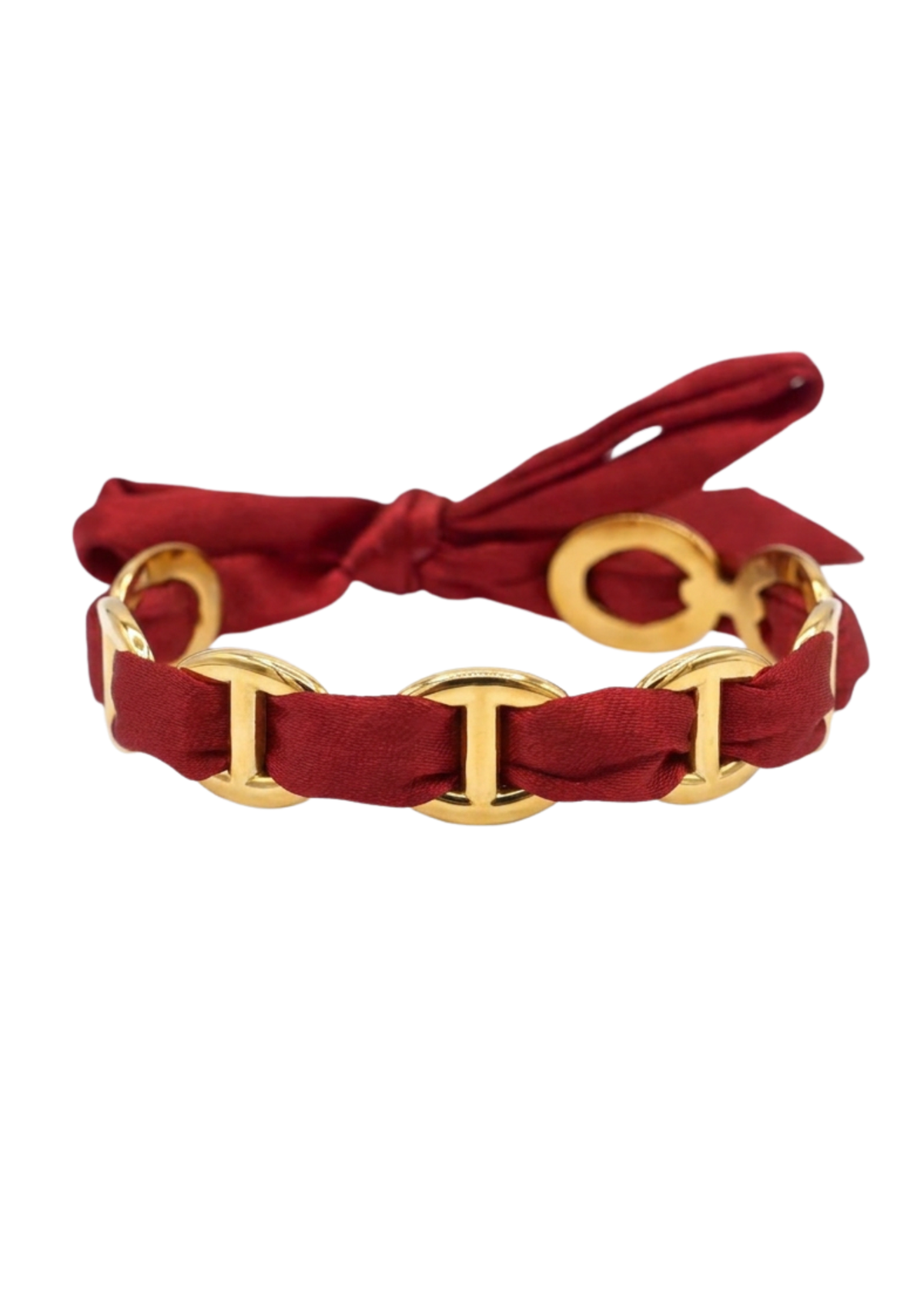 Jonc Acier Inoxydable Maille Marine Tissu Rouge