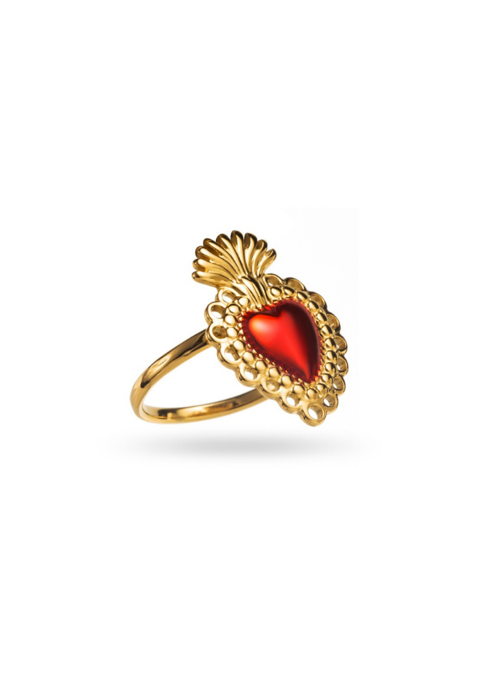 Bague Acier Inoxydable Cœur Rouge
