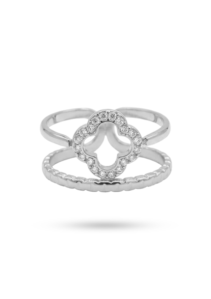 Bague Acier Inoxydable Double Anneaux Trèfle