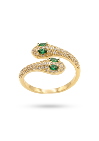 Bague Acier Inoxydable Serpent Yeux Vert