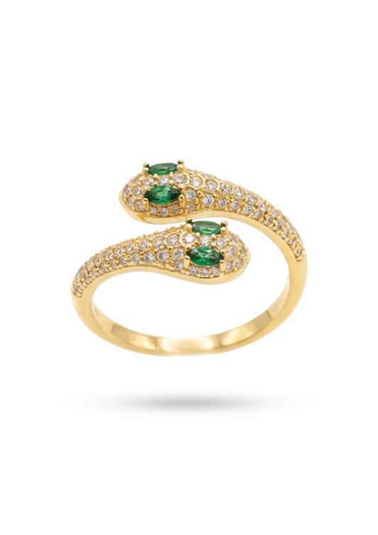 Bague Acier Inoxydable Serpent Yeux Vert