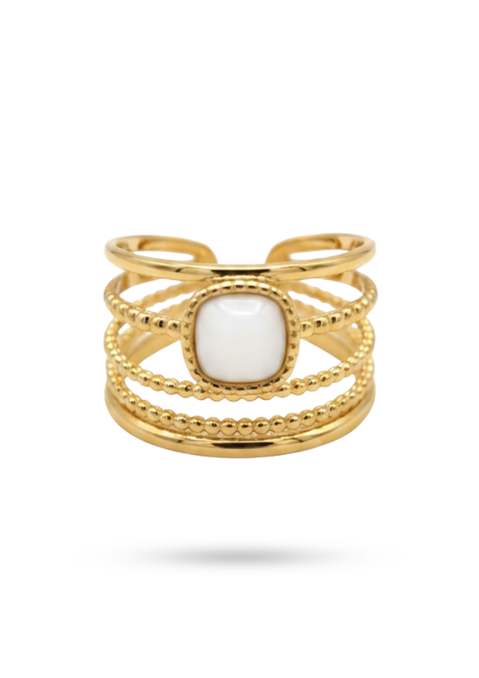 Bague Acier Inoxydable Multi Rangs Pierre