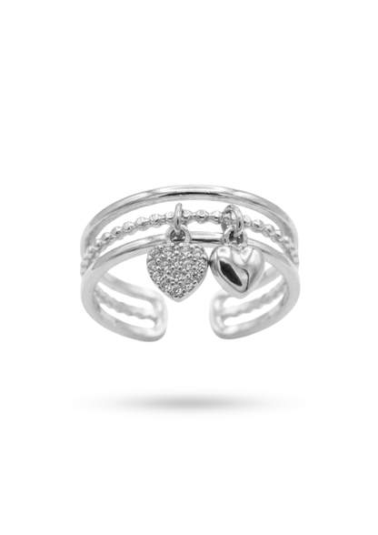 Bague Breloque Double Cœur