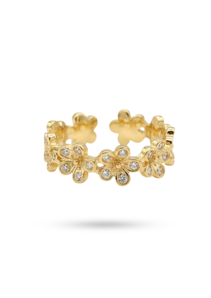 Bague Acier Inoxydable Couronne Fleur Strass